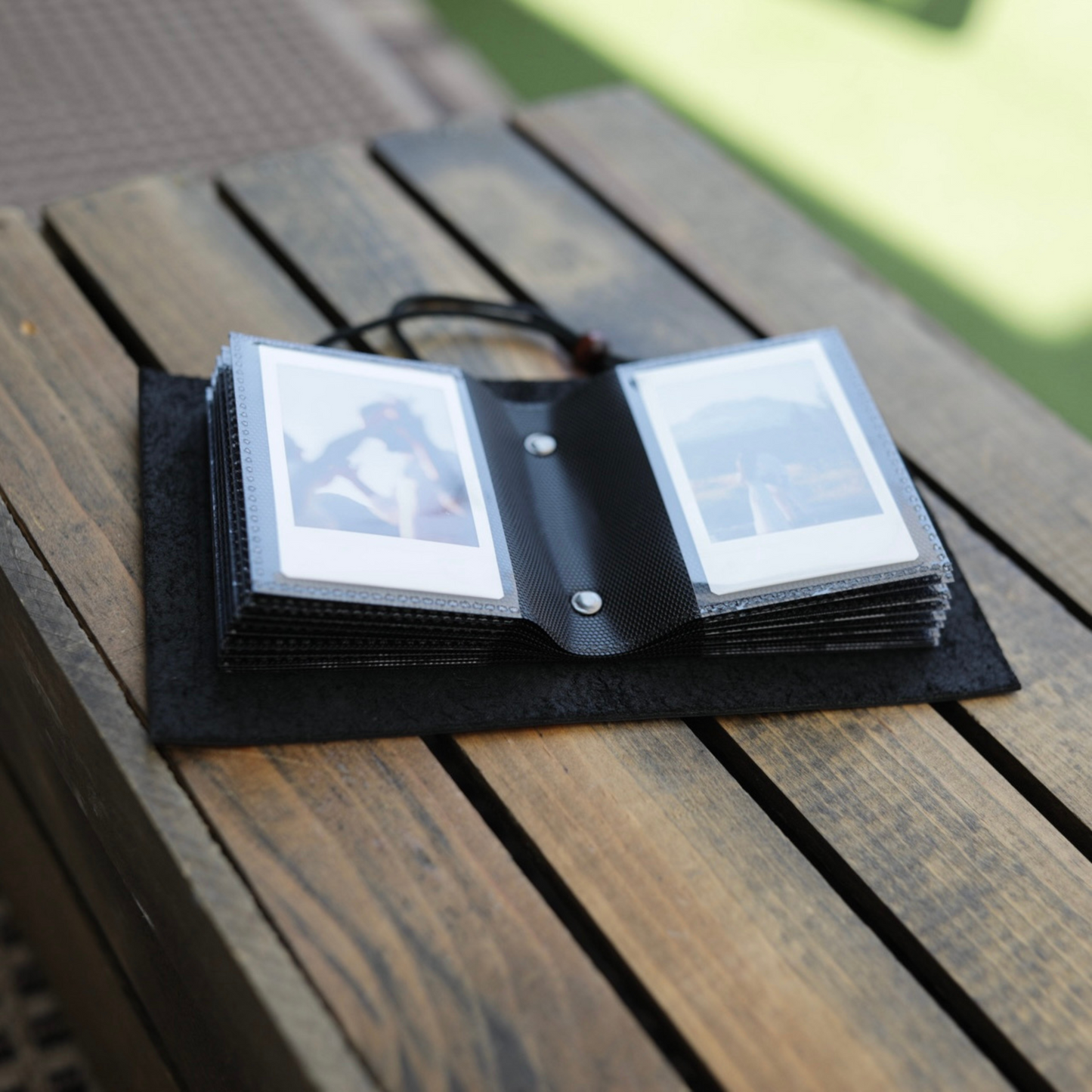 Polaroid Handmade Leather Photo Book open (Black Bifold) - KWLeatherCo