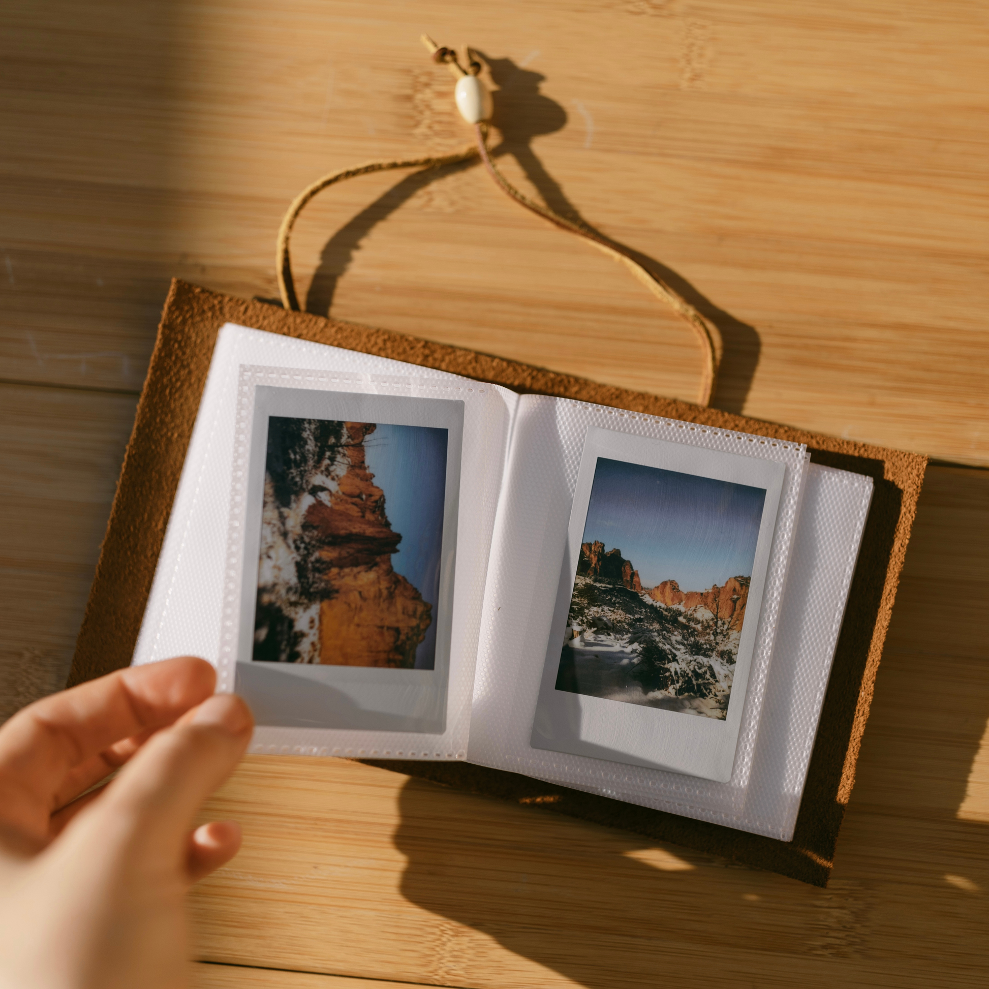 Polaroid Handmade Leather Photo Book open (Brown Bifold) - KWLeatherCo